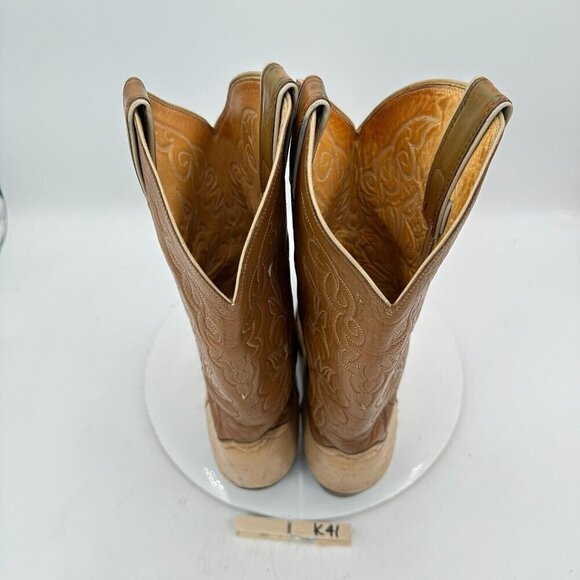 Justin 1660 Men Size 9.5D Cream Brown Two Tone Leather Pointed Toe Western Boot - Picture 10 of 14